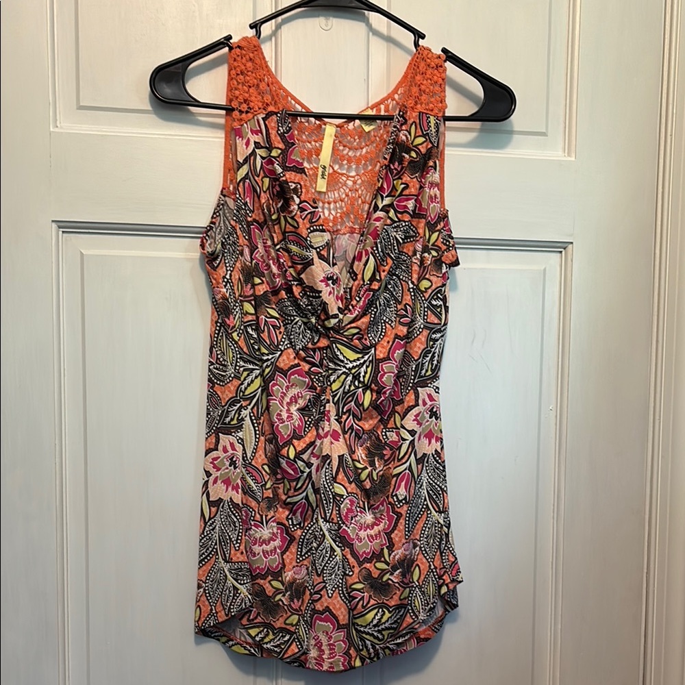 Floral Sleeveless Top - Orange and Pink